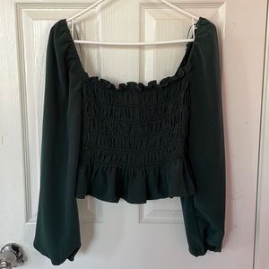Hunter green cropped peasant top